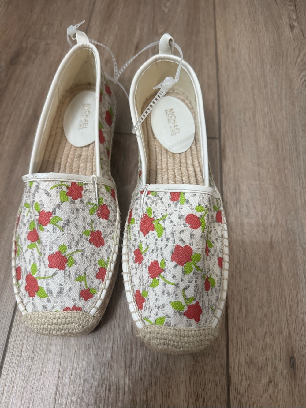 Michael Kors Cream Espadrille Flats with Red Floral Print